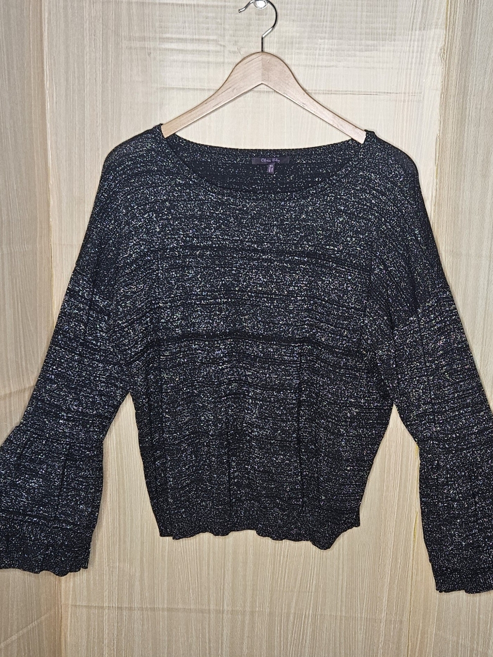 Olivia Sky women’s plus black silver sparkle bell sleeve sweater 2X